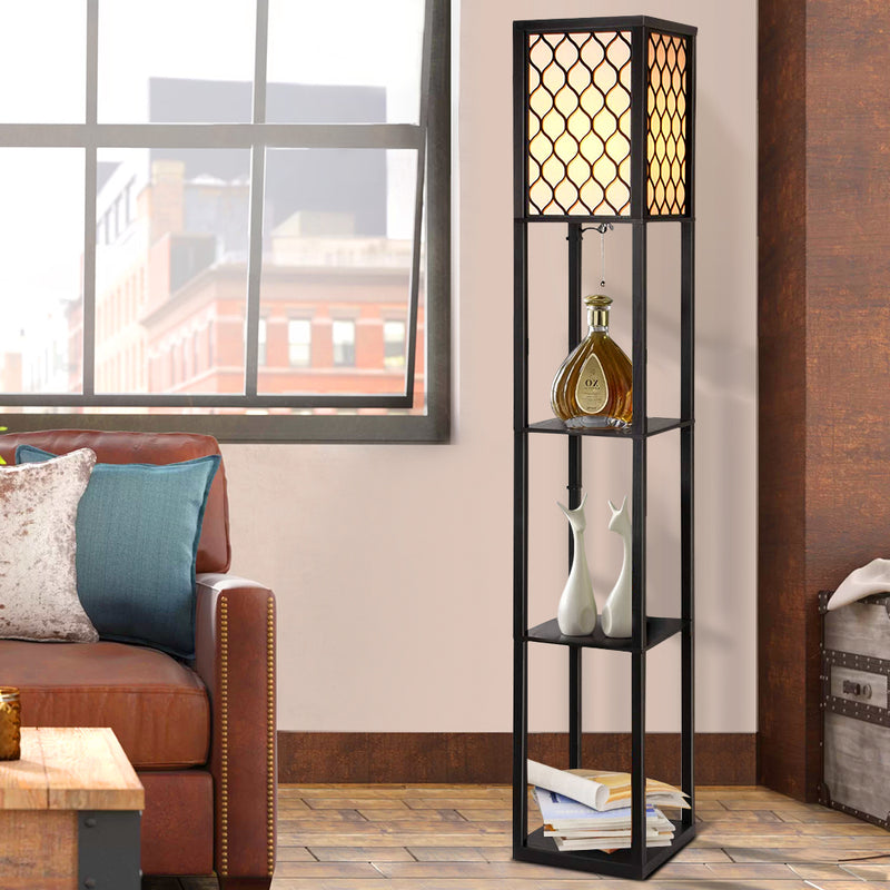 Artiss 3 Tier Floor Lamp Shelf Storage LED Light Stand Black