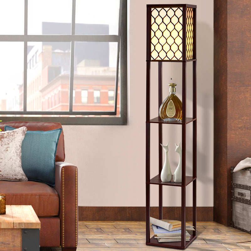 Artiss 3 Tier Floor Lamp Shelf Storage LED Light Stand Brown