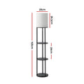 Artiss 3 Tier Shelf LED Floor Lamp Storage Stand Vintage Round