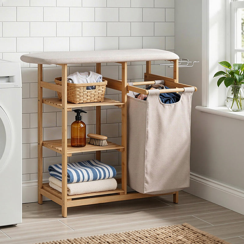Artiss Bamboo Laundry Basket Hamper Ironing Board Combo