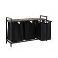 Artiss Laundry Basket 3 Pull-out Bags Metal Frame Black
