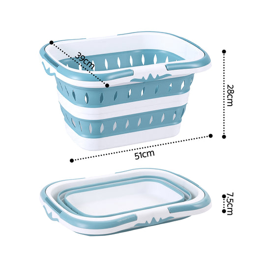 Artiss Laundry Basket Hamper Large Blue Foldable Clothes Storage