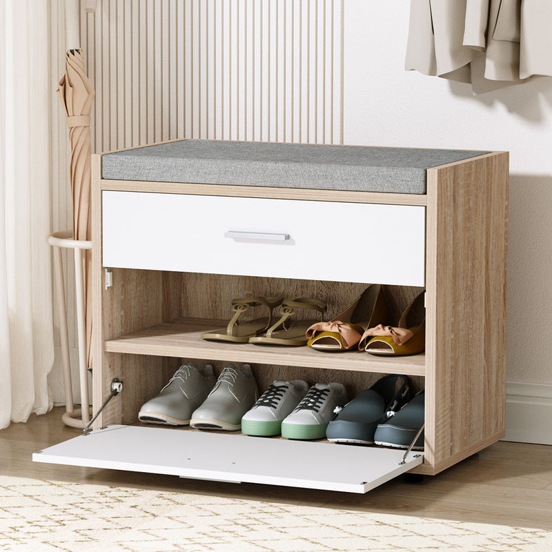 Artiss Shoe Rack Cabinet Bench 8 Pairs White