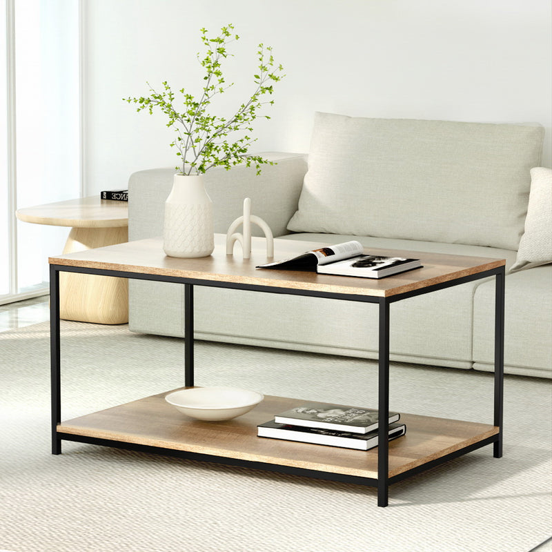 Artiss Rectangular Coffee Table 93cm Walnut Olin