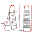 Giantz 5 Step Ladder Folding Aluminium Non Slip Platform