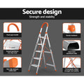 Giantz 5 Step Ladder Folding Aluminium Non Slip Platform