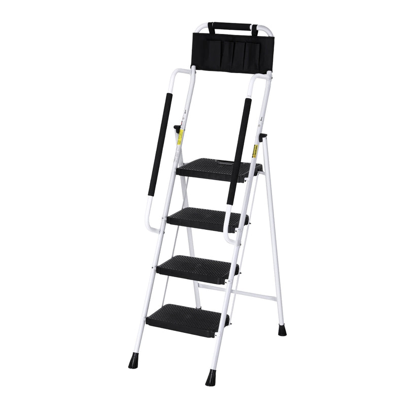 Giantz 4 Step Ladder Folding Steel Platform Handrails Tool Bag