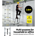 Giantz 2.6M Telescopic Ladder Aluminium Extension Adjustable