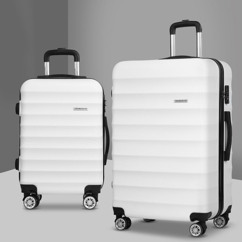 Wanderlite 2Pc Luggage Set 20-28in Spinner Hard Shell TSA Lock White