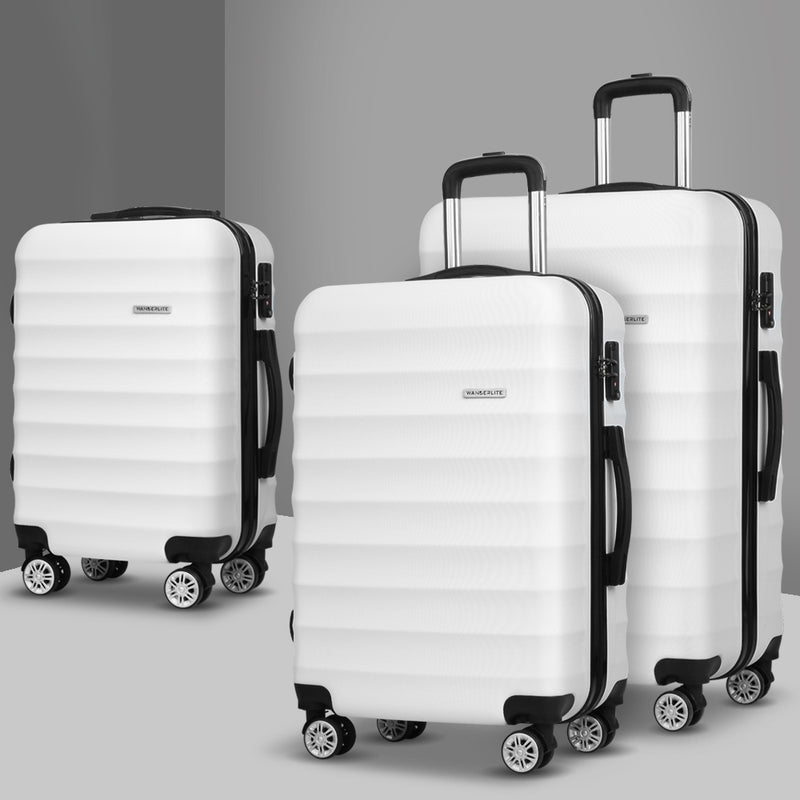Wanderlite 3Set Luggage 20 24 28 Inch TSA Lock Spinner White