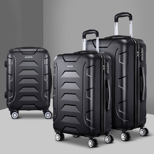 Wanderlite 3pc Luggage Set 20 24 28in TSA Lock Spinner Black