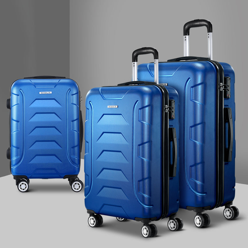 Wanderlite 3Set 20 24 28 Inch Luggage TSA Lock Spinner Hard Shell Blue