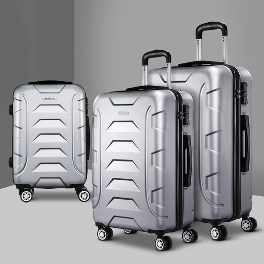 Wanderlite 3Pc Luggage Set 20 24 28" TSA Lock Spinner Silver