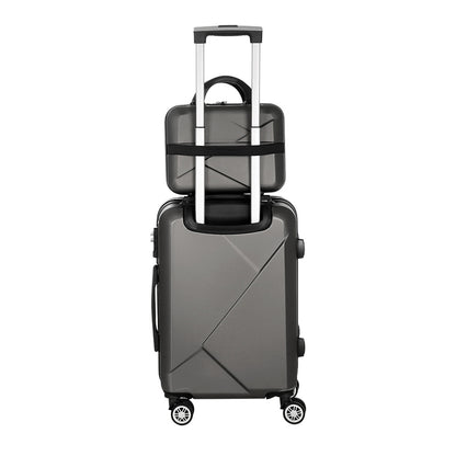 Wanderlite 2Set 20 Inch Luggage Case with 12 Inch Handheld Luggage Box Hard Shell Travel Suitcase TSA Lock Dark Grey