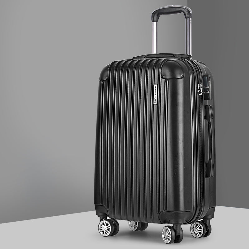 Wanderlite 20 Inch Hard Shell Carry On Luggage Black Zipper Lock