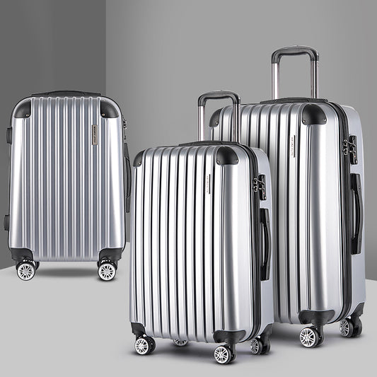 Wanderlite 20 24 28 Luggage Set TSA Lock Spinner Hard Shell Silver