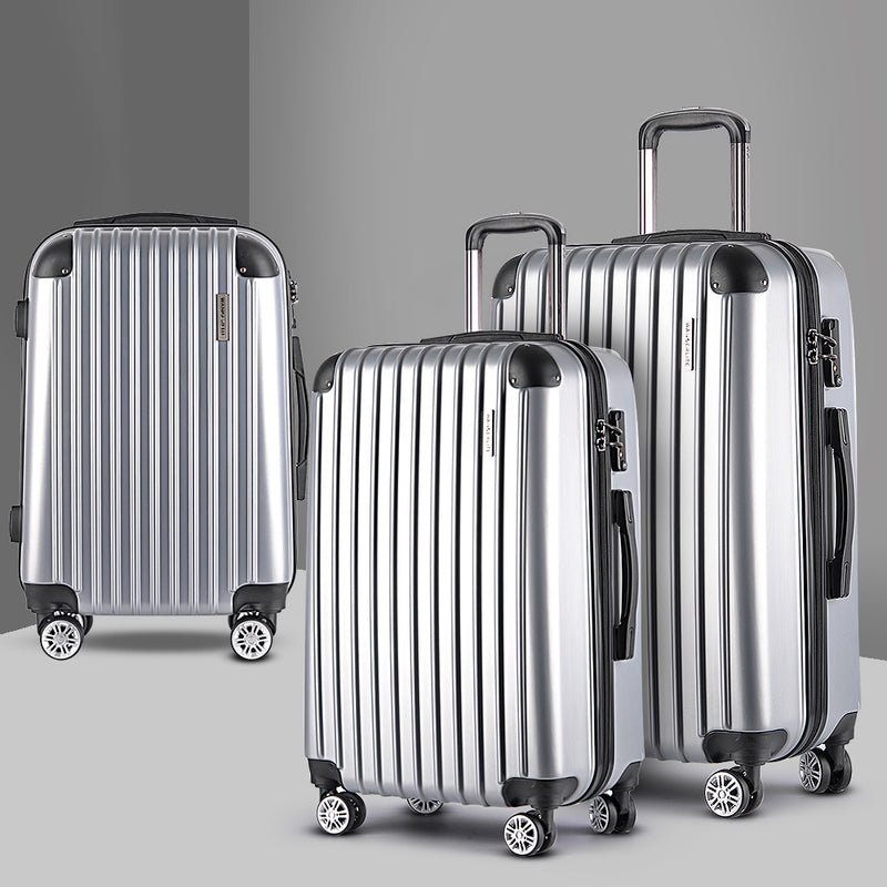 Wanderlite 20 24 28 Luggage Set TSA Lock Spinner Hard Shell Silver