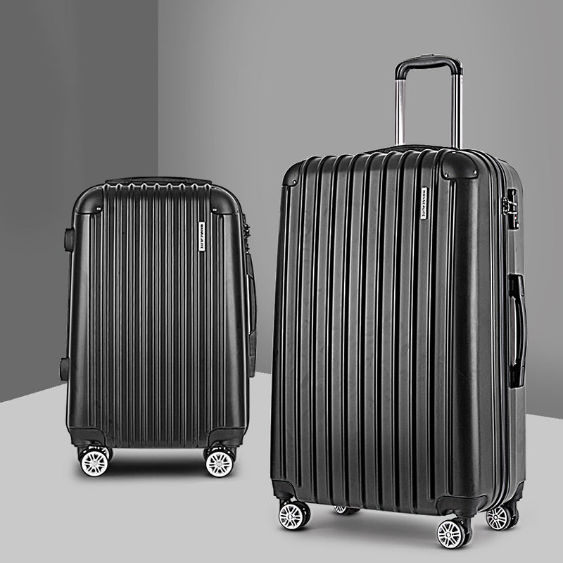Wanderlite 20in 28in Luggage Set 2PC Hard Shell Carry On Suitcase Black