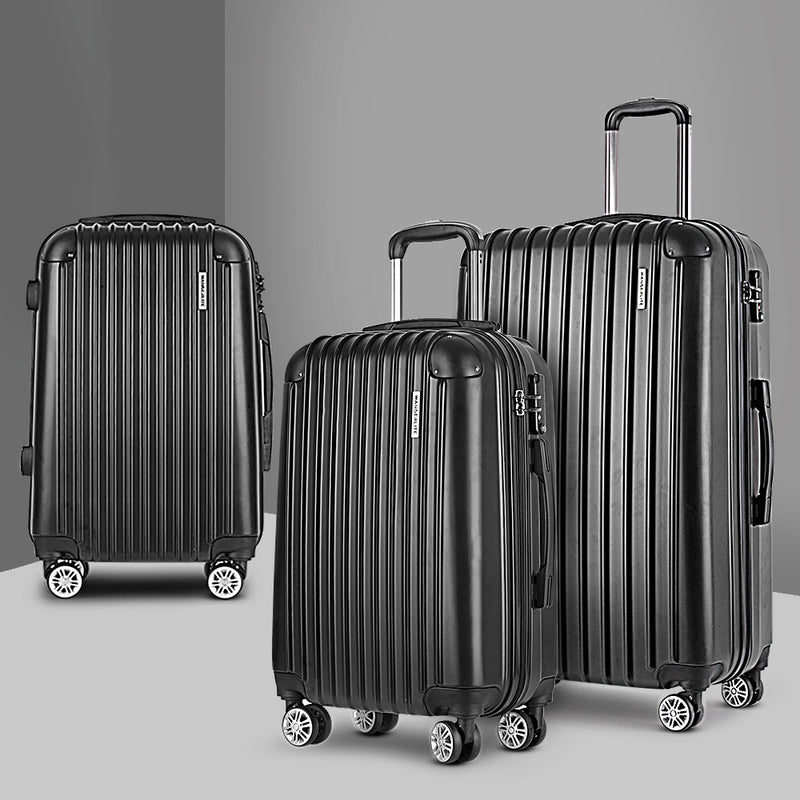 Wanderlite 3 Set Luggage 20 24 28 Inch Hard Shell Suitcase Black