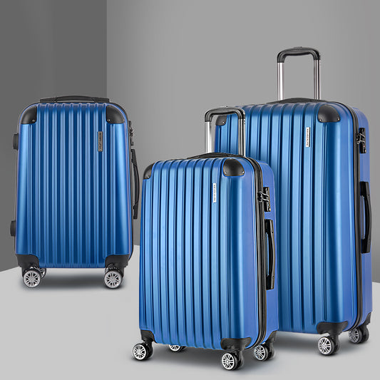 Wanderlite 3pc Luggage Set 20/24/28in Hard Shell Suitcase Blue