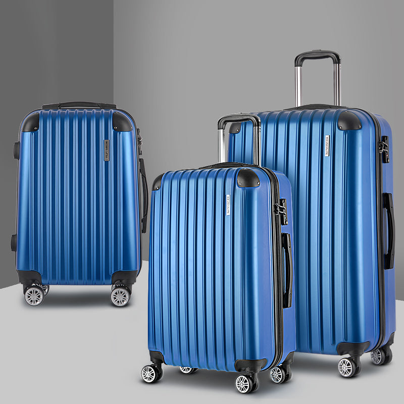Wanderlite 3pc Luggage Set 20/24/28in Hard Shell Suitcase Blue