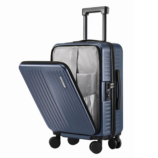 Wanderlite 20" Carry On Luggage Suitcase Dual TSA Navy Front Pocket