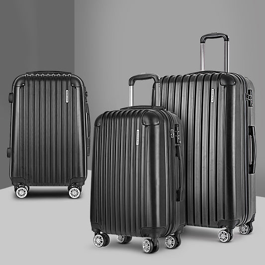 Wanderlite 3 Set Luggage 20 24 28 Inch TSA Lock Hard Shell Black