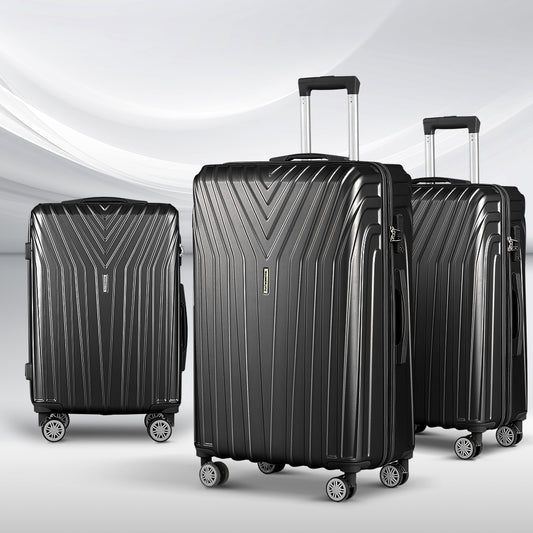 Wanderlite 3pc Luggage Set 20/24/28" Hard Shell TSA Lock Black