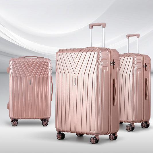 Wanderlite 3pc Luggage Set 20 24 28" Suitcase TSA Lock Hard Shell Pink