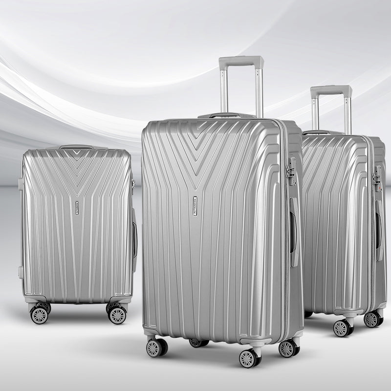 Wanderlite 3 Set Luggage 20 24 28 Inch Suitcase TSA Lock Silver