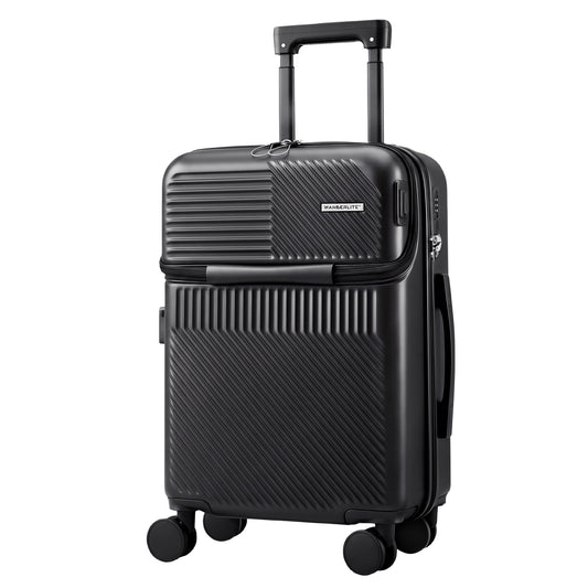 Wanderlite 20" Carry On Suitcase TSA Black Front Pocket