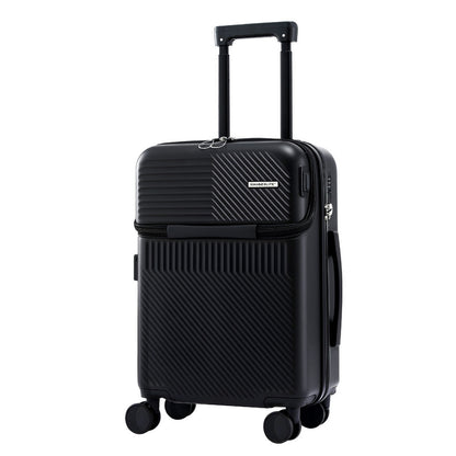 Wanderlite 20" Luggage Suitcase Front Pocket Travel Carry On TSA Black