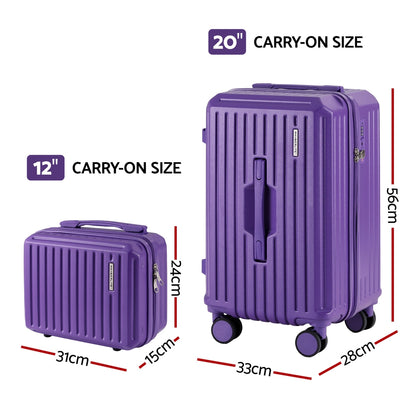 Wanderlite 2pcs Trunk Luggage Suitcase Travel Carry On TSA Lock 12" 20" Purple