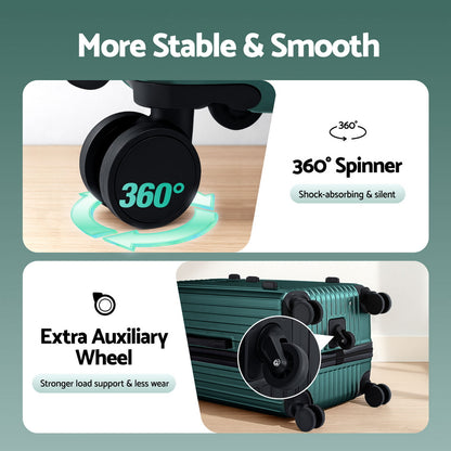 Wanderlite 28" Trunk Luggage Suitcase Travel 5 Wheels Type-C Port TSA Green