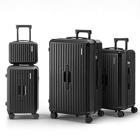 Wanderlite 4pc Suitcase Set TSA Lock Carry On Travel Black