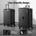 Wanderlite 4pc Suitcase Set TSA Lock Carry On Travel Black