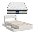 Giselle SINGLE Mattress 5-zone Pocket Spring Mattresses with Artiss Wooden Storage Bed Frame Set