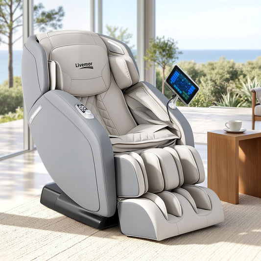 Livemor 4D Massage Chair Recliner Zero Gravity SL-Track Heat Grey