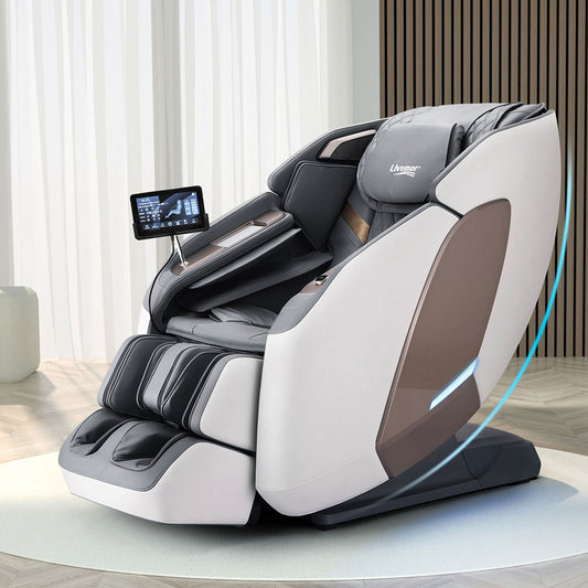 Livemor 4D Massage Chair Electric Recliner White Double Core Massager