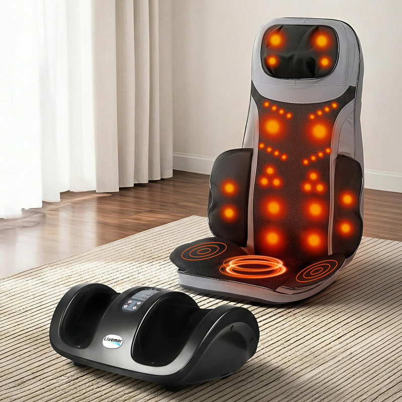 Livemor Massage Seat Cushion Full Back Heating Kneading Foot