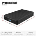 Giselle Bedding Single Mattress 34cm Euro Top with 5-Zone Pocket Spring Support Black