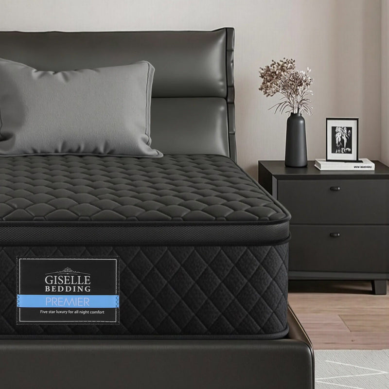 Giselle Single Mattress 34cm Euro Top 5-Zone Pocket Spring Black