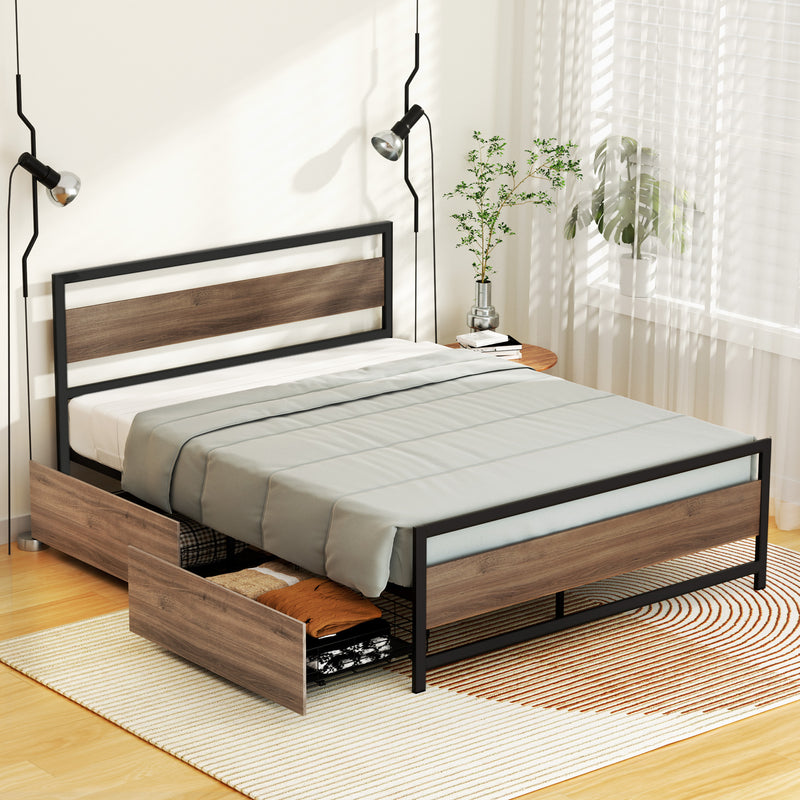 Artiss Queen Bed Frame Metal with 2 Storage Drawers DREW