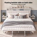 Artiss King Metal Bed Frame Boucle Headboard Charging Station Side Table White