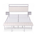 Artiss King Metal Bed Frame Boucle Headboard Charging Station Side Table White
