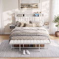 Artiss Queen Metal Bed Frame Boucle Headboard Charging Station Side Table White