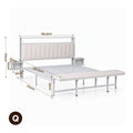 Artiss Queen Metal Bed Frame Boucle Headboard Charging Station Side Table White