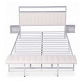 Artiss Queen Metal Bed Frame Boucle Headboard Charging Station Side Table White