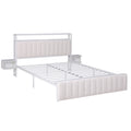 Artiss Queen Metal Bed Frame Boucle Headboard Charging Station Side Table White
