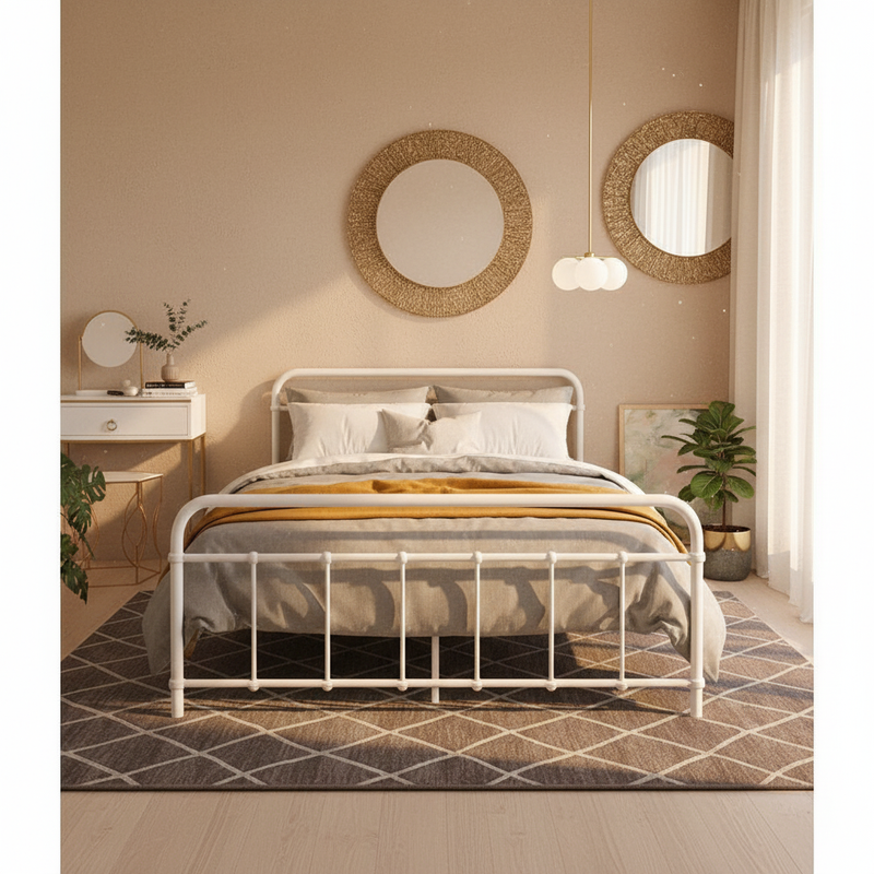 Artiss LEO Metal Bed Frame DOUBLE White